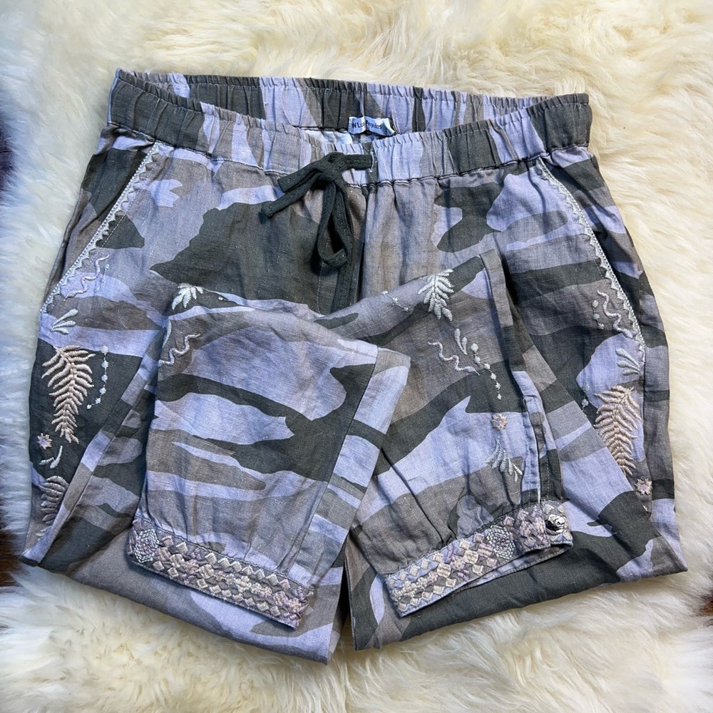 Johnny Was Sidra Linen Camo Green Embroidered Joggers, Size Small, NWT - Picture 2 of 11